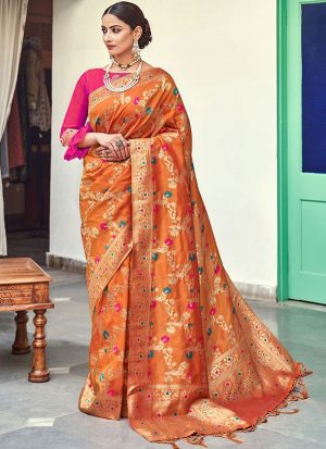 Orange Banarasi Wedding Wear Saree