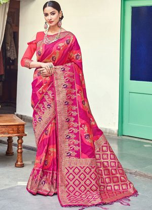 Rani Pink Banarasi Wedding Wear Saree