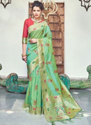 Parrot Green Banarasi Wedding Wear Saree
