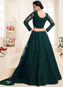 Dark Teal Designer Wedding Wear Embroidery Lehenga