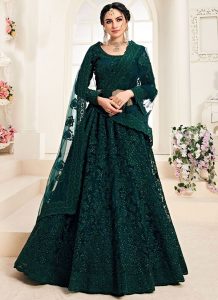 Dark Teal Designer Wedding Wear Embroidery Lehenga