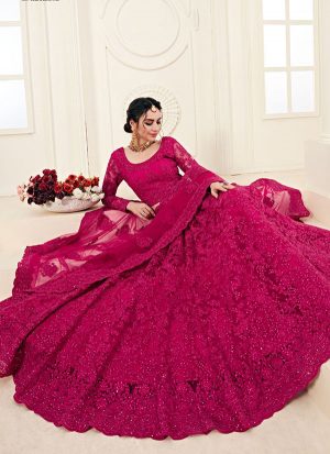 Dark Rani Pink Designer Wedding Wear Embroidery Lehenga