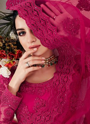 Dark Rani Pink Designer Wedding Wear Embroidery Lehenga