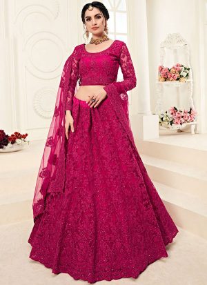 Dark Rani Pink Designer Wedding Wear Embroidery Lehenga