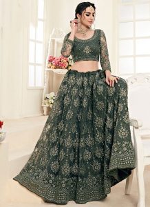 Dark Emerald Designer Wedding Wear Embroidery Lehenga