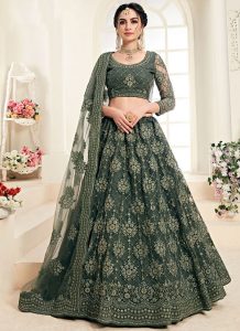 Dark Emerald Designer Wedding Wear Embroidery Lehenga
