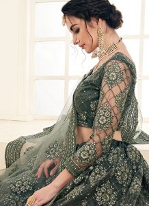 Dark Emerald Designer Wedding Wear Embroidery Lehenga