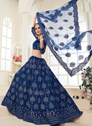 Indigo Designer Wedding Wear Embroidery Lehenga