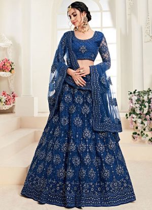 Indigo Designer Wedding Wear Embroidery Lehenga