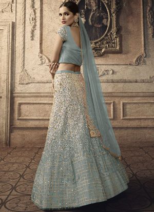 Cyan Designer Wedding Wear Embroidery Lehenga