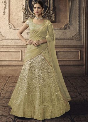 Lime Designer Wedding Wear Embroidery Lehenga