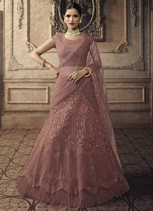 Dark Onion Pink Designer Wedding Wear Embroidery Lehenga