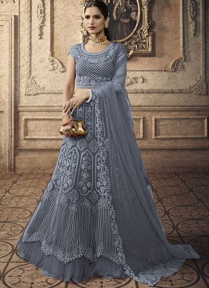 Dark Cyan Designer Wedding Wear Embroidery Lehenga