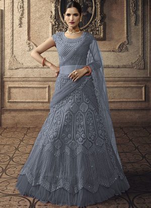 Dark Cyan Designer Wedding Wear Embroidery Lehenga