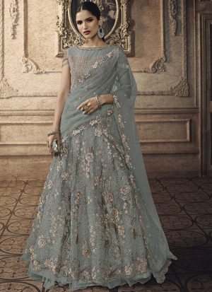 Grey Designer Wedding Wear Embroidery Lehenga