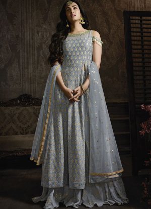 Smoke grey lehenga kameez with dupatta