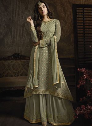 Dusty green lehenga kameez with dupatta