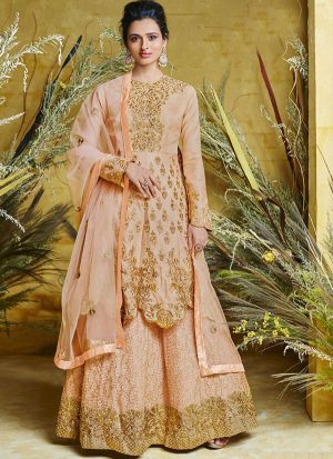 Peach Silk Blend Pakistani Salwar Kameez