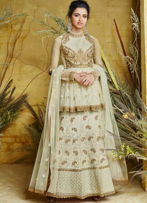 Off White Silk Blend Pakistani Salwar Kameez