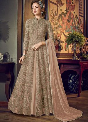 Light Peach Net Anarkali Salwar Kameez