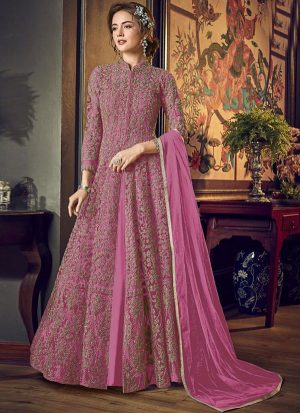 Dark Pink Net Anarkali Salwar Kameez
