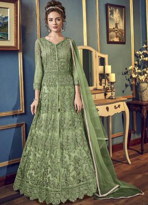 Sea Green Net Anarkali Salwar Kameez