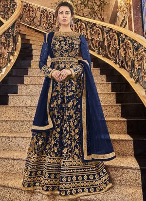 Blue Net Anarkali Salwar Kameez