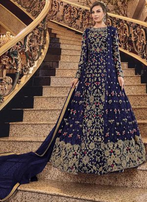 Blue Net Pakistani Salwar Kameez