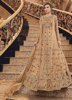Beige Net Pakistani Salwar Kameez