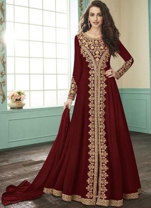 Maroon Georgette Pakistani Salwar Kameez