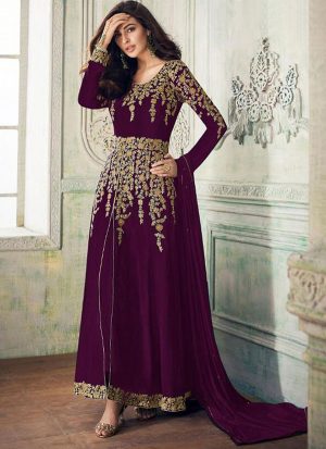 Wine Georgette Anarkali Salwar Kameez