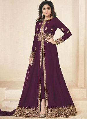 Wine Georgette Anarkali Salwar Kameez
