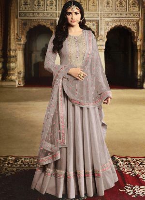 Light Violet Silk Blend Anarkali Salwar Kameez
