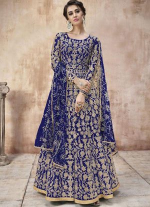 Blue Net Anarkali Salwar Kameez