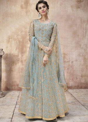 Dark Grey Net Anarkali Salwar Kameez