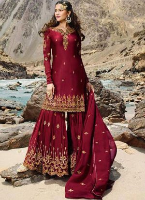 Maroon Georgette Pakistani Salwar Kameez