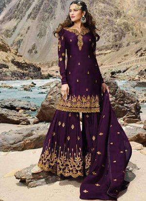Wine Georgette Pakistani Salwar Kameez