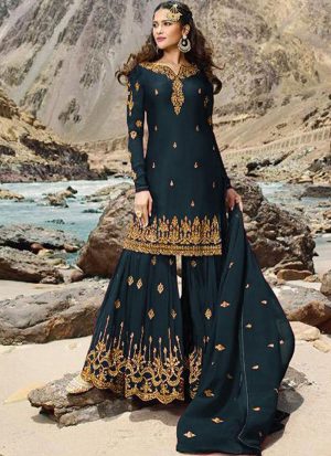Dark Teal Georgette Pakistani Salwar Kameez