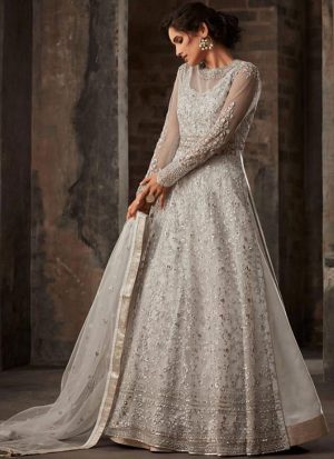 Grey Net Anarkali Salwar Kameez