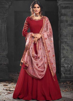 Maroon Georgette Anarkali Salwar Kameez