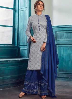 Grey Satin Pakistani Salwar Kameez