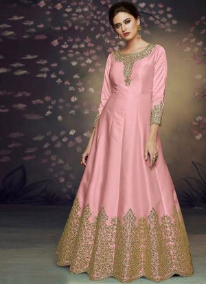 Pink Silk Blend Anarkali Salwar Kameez