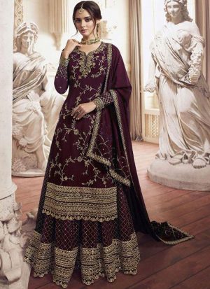 Maroon Georgette Pakistani Salwar Kameez