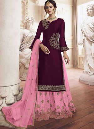 Wine Georgette Pakistani Salwar Kameez