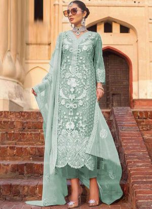 Aqua Blue Net Pakistani Salwar Kameez