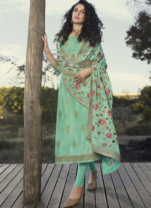 Turquoise Jacquard Ready To Ship Salwar Kameez
