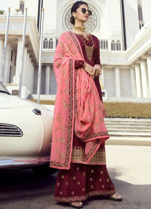 Maroon Georgette Pakistani Salwar Kameez