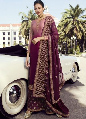 Wine Georgette Pakistani Salwar Kameez