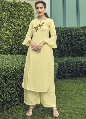 Yellow Two Tone Cotton Palazzo Kurta