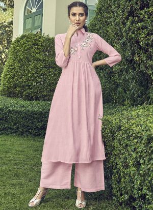 Pink Two Tone Cotton Palazzo Kurta